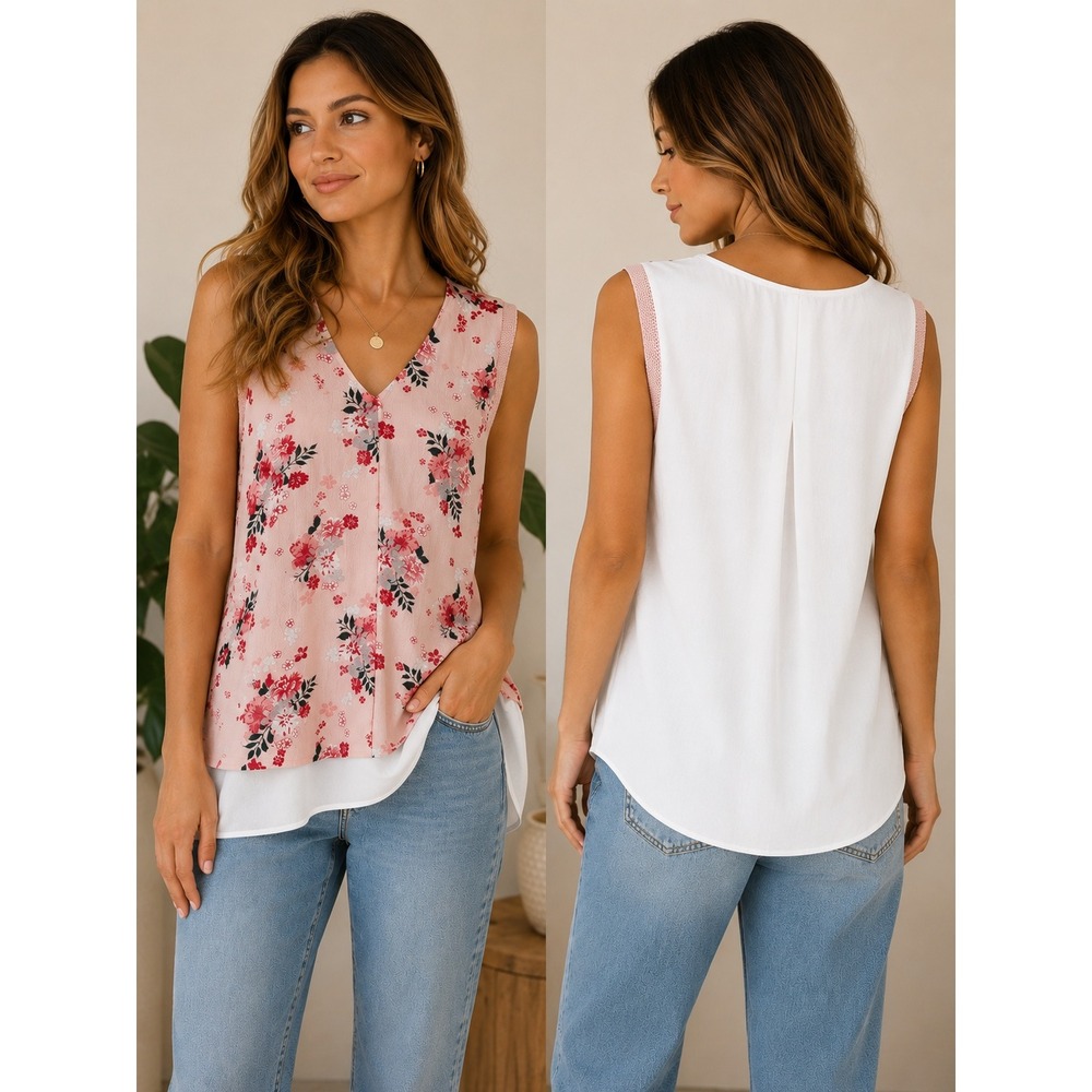 Janina Floral Sleeveless Blouse Women EUR 42 Pink Cottagecore Romantic